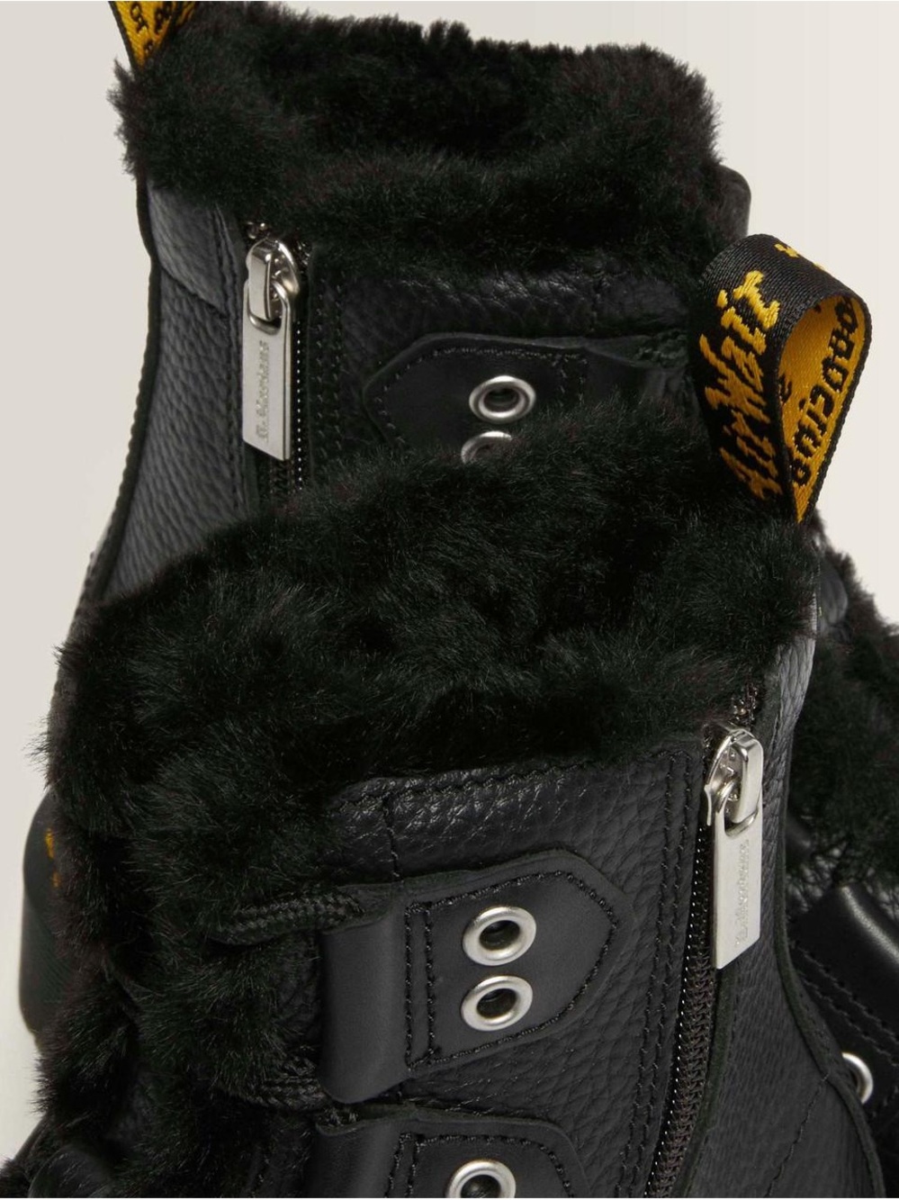 Dr. Martens Black Leather Lace-Up Fur-Trim Boot - Picture 3 of 10